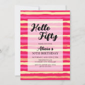 Noodlijdende Strepen Roze Kleurrijke 50ste Verjaar Kaart (Voorkant)