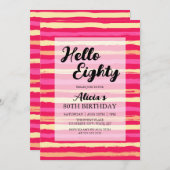 Noodlijdende Strepen Roze Kleurrijke 80ste Verjaar Kaart (Voorkant / Achterkant)