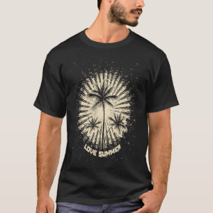 Noodlijdende Tropische Retro Zonsondergang met Pa T-shirt