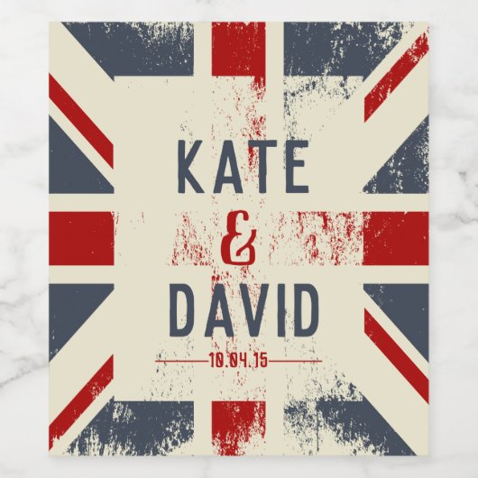 Noodlijdende Union Jack Custom Wedding Wine Beer Wijn Etiket (Enkel label)
