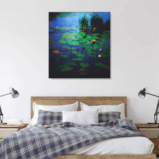 Noodlijdende Waterlelie Bloemen op Water in Moeras Canvas Afdruk (Insitu (Slaapkamer))