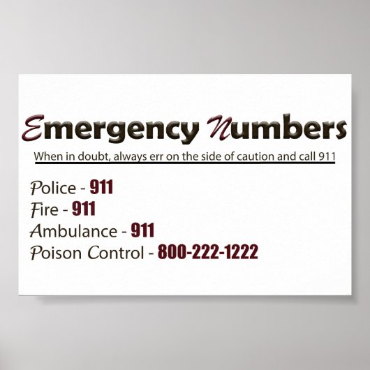 Noodnummers poster (Voorkant)