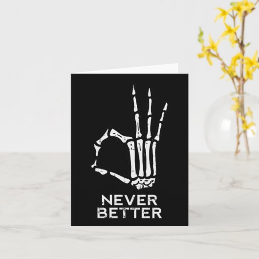 Nooit Beter OK Teken Skeleton Hand Fun Halloween M Kaart (Gele Bloem)