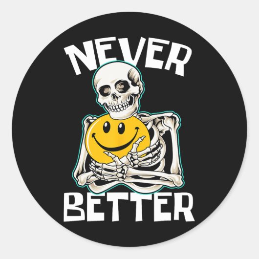 NOOIT BETER Skelet Fun Skull Halloween Kostuum Ronde Sticker (Voorkant)
