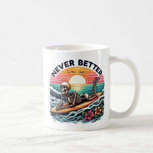 Nooit beter - Skeleton Surfing Sunset Wave Design Koffiemok