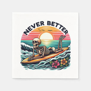 Nooit beter - Skeleton Surfing Sunset Wave Design Servet