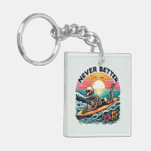 Nooit beter - Skeleton Surfing Sunset Wave Design Sleutelhanger (Voorkant Links)