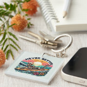 Nooit beter - Skeleton Surfing Sunset Wave Design Sleutelhanger (Voorkant Rechts)
