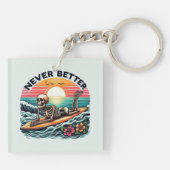 Nooit beter - Skeleton Surfing Sunset Wave Design Sleutelhanger (Achterkant)