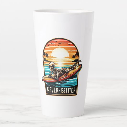 Nooit beter - Skeleton Surfing Sunset Wave Latte Mok (Voorkant)