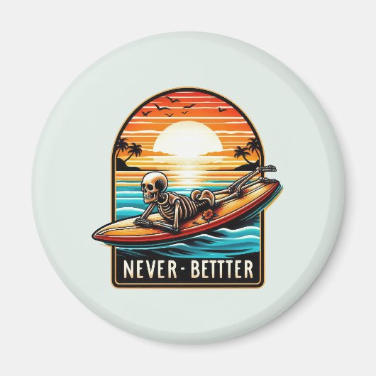 Nooit beter - Skeleton Surfing Sunset Wave Magneet (Voorkant)