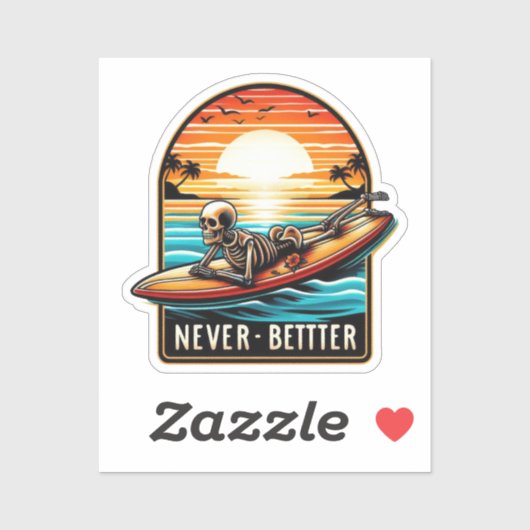 Nooit beter - Skeleton Surfing Sunset Wave Sticker (Vel)