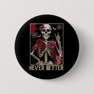 Nooit Beter Spooky Bloemen Skelet Halloween Kosten Ronde Button 5,7 Cm