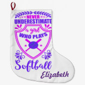 Nooit een meisje onderschatten dat Softball speelt Grote Kerstsok (Voorkant)
