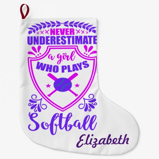 Nooit een meisje onderschatten dat Softball speelt Grote Kerstsok (Voorkant)