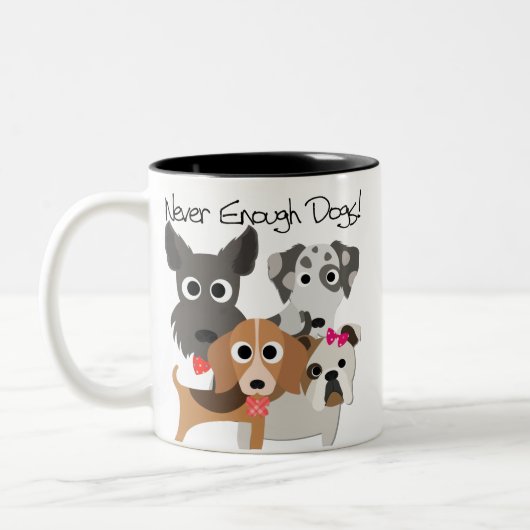 Nooit genoeg honden tweekleurige koffiemok (Links)