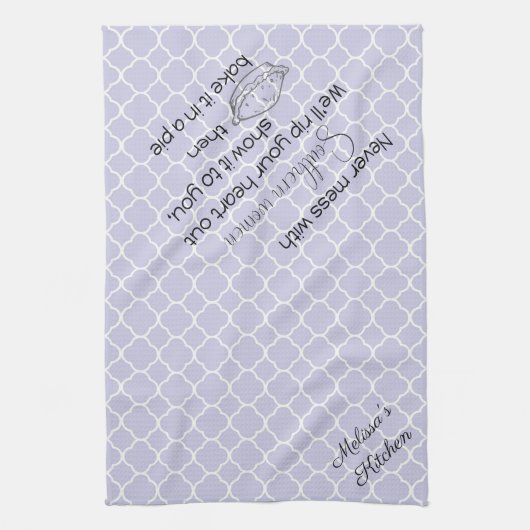 Nooit meer met Zuidelijke Vrouwen Lavender Custom Theedoek (Verticaal)