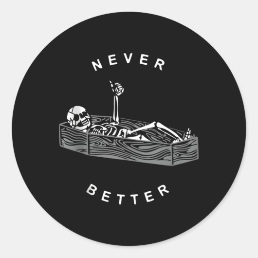 Nooit meer skeletschedel zit in het cafeïne Hallo Ronde Sticker (Voorkant)