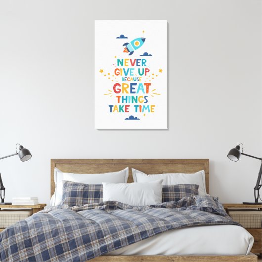 Nooit opgeven omdat het tijd kost canvas afdruk (Insitu (Slaapkamer))