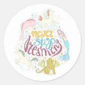 Nooit stoppen met dromen ronde sticker (Voorkant)