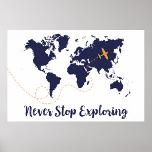 Nooit stoppen met verkennen, Navy Wereldkaart afdr Poster