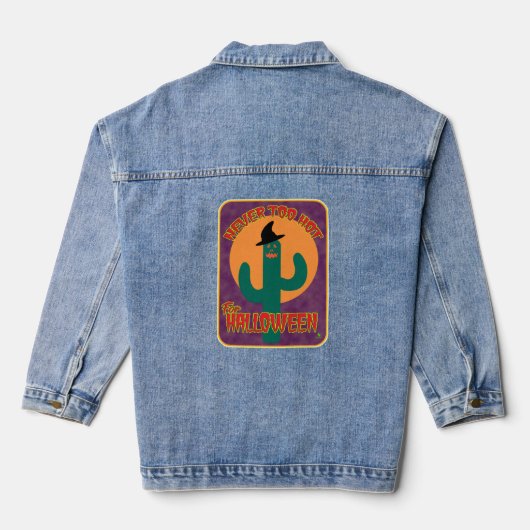Nooit te heet Halloween Funny Cactus Toon Denim Jacket (Achterkant)