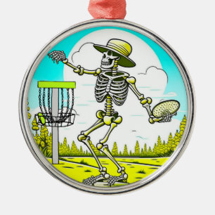 Nooit te oud om te schijfgolf Skeletgooien Metalen Ornament