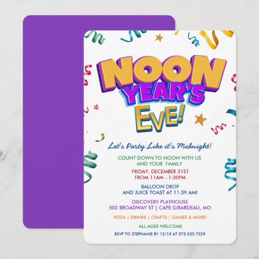 Noon Year's Eve Party Invitation Kaart (Voorkant / Achterkant)