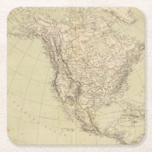 Noord-Amerika Atlas Map met Indiase stammen Vierkante Kartonnen Onderzetter