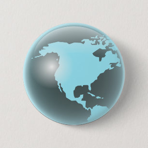 Noord-Amerika Glass Wereldbol Ronde Button 5,7 Cm
