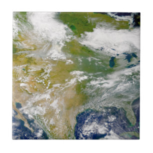 Noord-Amerika met rook zichtbaar op locaties. Tegeltje