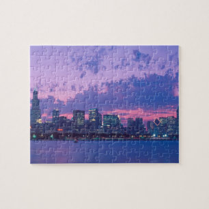 Noord-Amerika, VS, IL. Chicago skyline bij schemer Legpuzzel