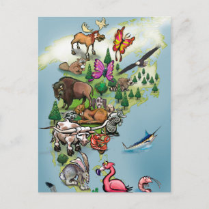 Noord-Amerikaanse Wereldkaart voor dieren Briefkaart
