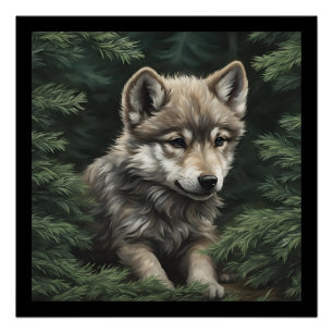 Noord-Bossen Wolf Cub Glossy Poster Perfect Poster