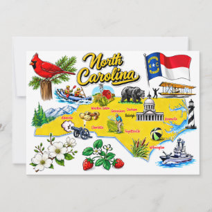 Noord-Carolina Watercolor Staatkaart Ansichtkaart Kaart