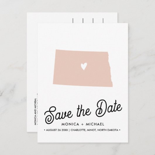 NOORD DAKOTA State Destination Weddenschap ENIGE K Aankondigingskaart (Voorkant / Achterkant)