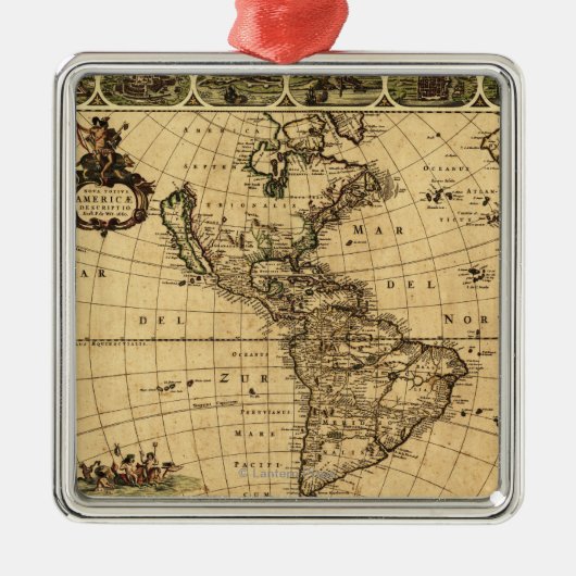 Noord- en Zuid-Amerika Panoramische Kaart Metalen Ornament (Voorkant)