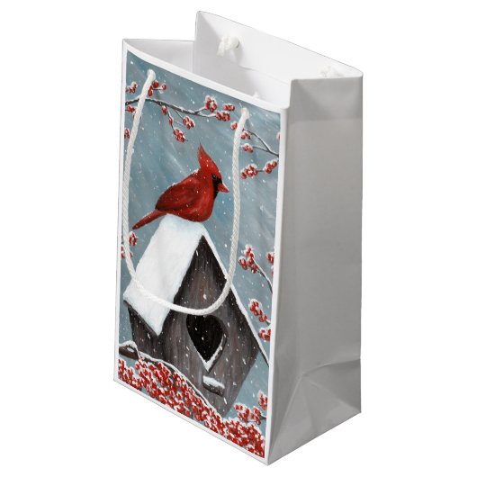 Noord-Kardinaal wintersneeuw Klein Cadeauzakje (Achterkant Gekanteld)