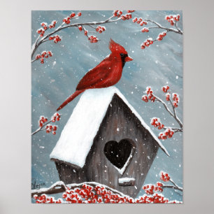 Noord-Kardinaal wintersneeuw Poster