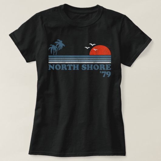 Noord-Shore Hawaii Beach Retro Surfing 70' T-shirt (Design voorkant)
