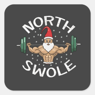 Noord Swole Grappige Spier Kerstman Kerst Fitness Vierkante Sticker