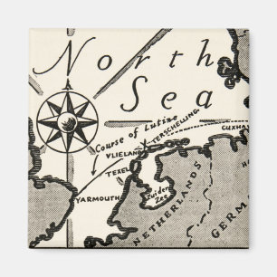 Noord-Zee kaart Graphic Bold Compass Magneet