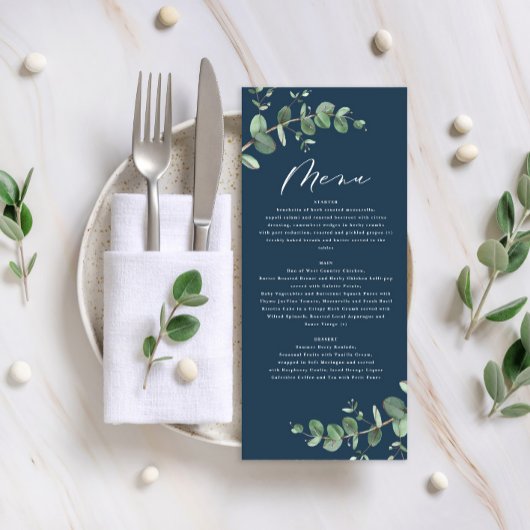 Noordblauwe eucalyptus elegant bruiloft menu