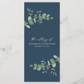 Noordblauwe eucalyptus elegant bruiloft menu (Achterkant)