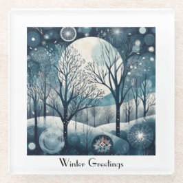 Noordelijk bos bij maanlicht, aanpasbaar glazen onderzetter