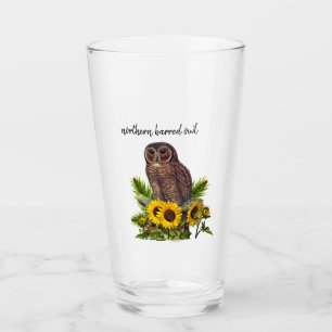 Noordelijke Gestreepte Uil met Zonnebloemen Pintgl Glas