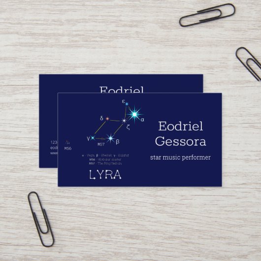 Noordelijke Hemisphere Constellation Lyra Visitekaartje (Voorkant / Achterkant in situ)