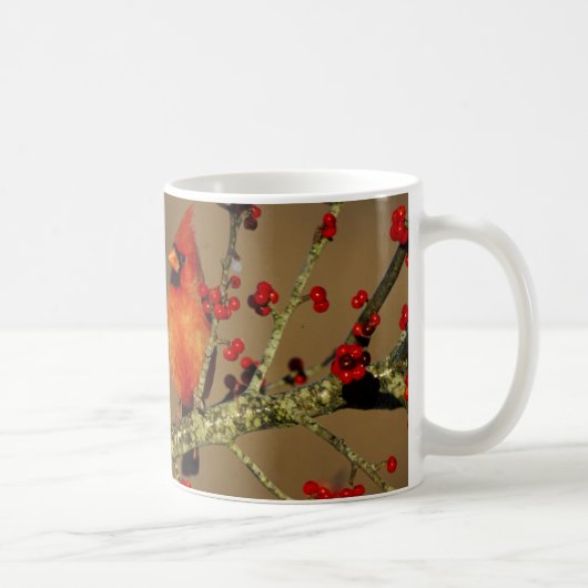 Noordelijke Kardinaal mannetje zit, IL Koffiemok (Rechts)