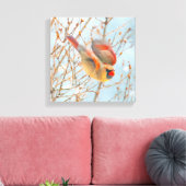 Noordelijke Kardinaal vliegen - Oorspronkelijke fo Canvas Afdruk (Insitu (Woonkamer))