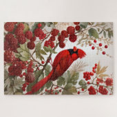 Noordelijke Kardinaal Vogel Rode Bessen Legpuzzel (Horizontaal)